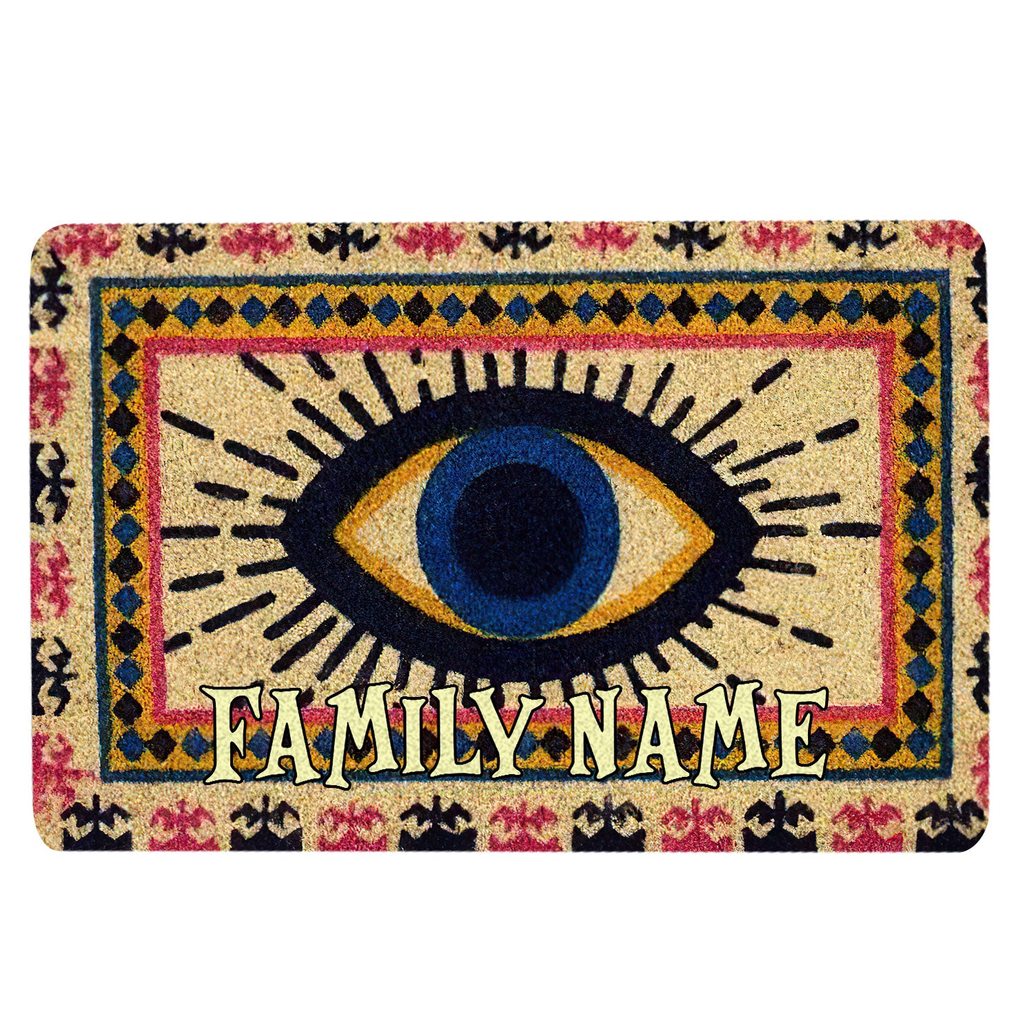 Ohaprints-Doormat-Outdoor-Indoor-Greek-Mati-Mataki-Evil-Turkish-Eye-Custom-Personalized-Name-Rubber-Door-Mat-1567-18'' x 30''