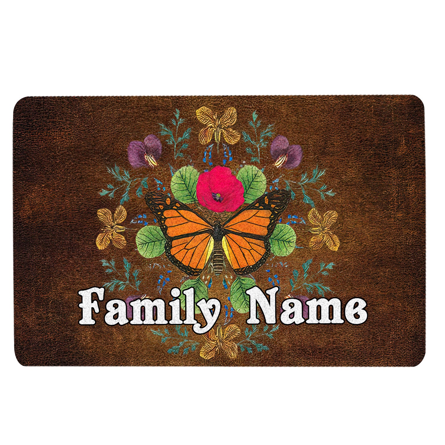 Ohaprints-Doormat-Outdoor-Indoor-Butterfly-Flower-Housewarming-Gift-Custom-Personalized-Name-Rubber-Door-Mat-1572-18'' x 30''