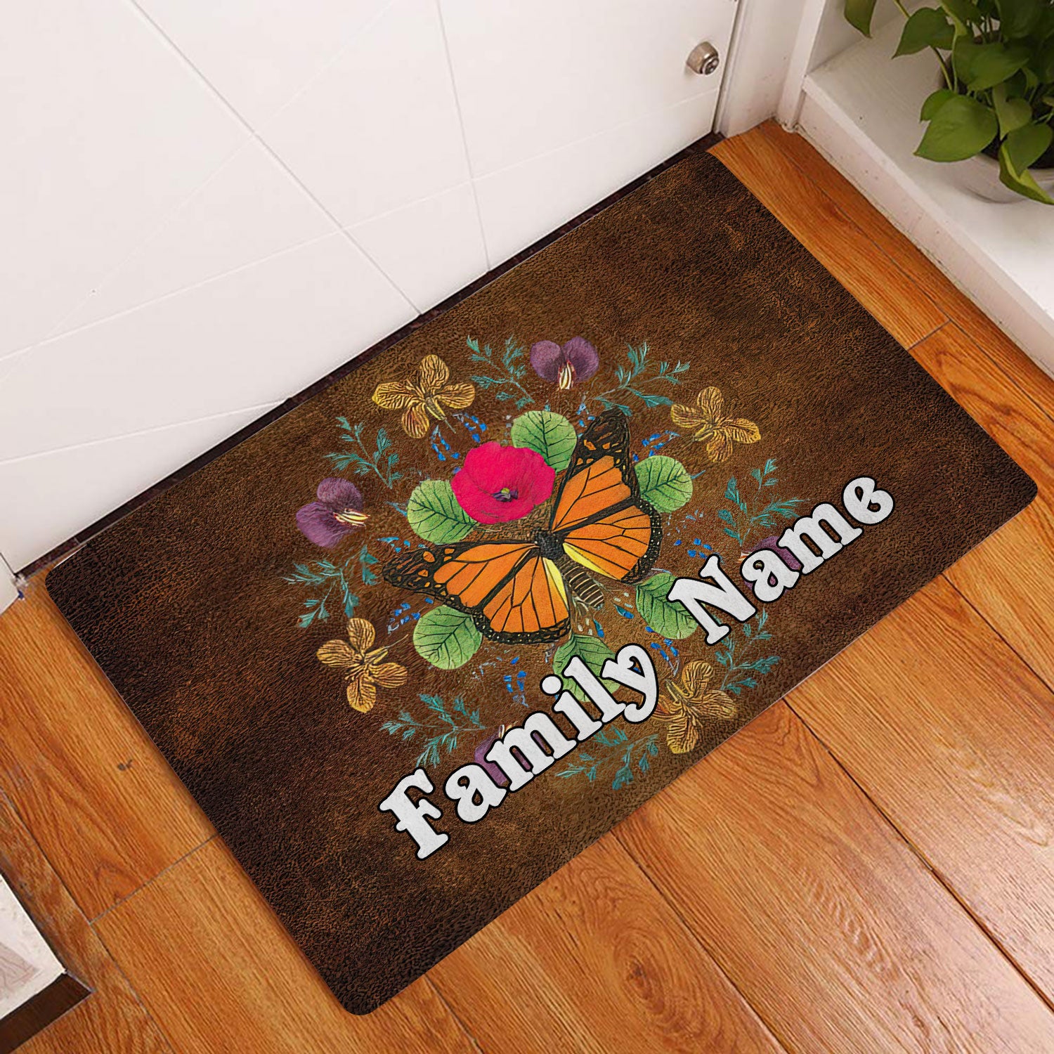 Ohaprints-Doormat-Outdoor-Indoor-Butterfly-Flower-Housewarming-Gift-Custom-Personalized-Name-Rubber-Door-Mat-1572-