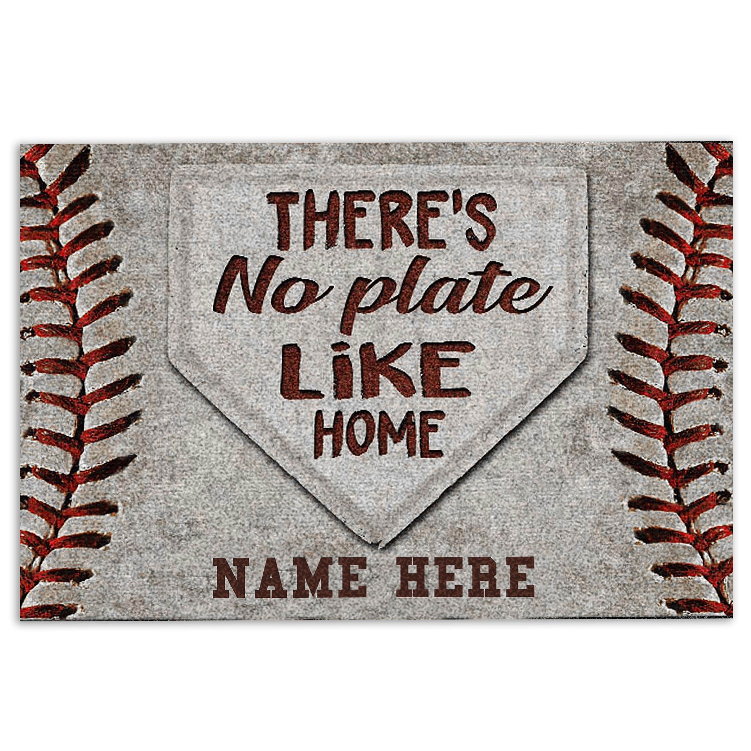 Ohaprints-Doormat-Outdoor-Indoor-Baseball-There'S-No-Plate-Like-Home-Custom-Personalized-Name-Rubber-Door-Mat-637-18'' x 30''