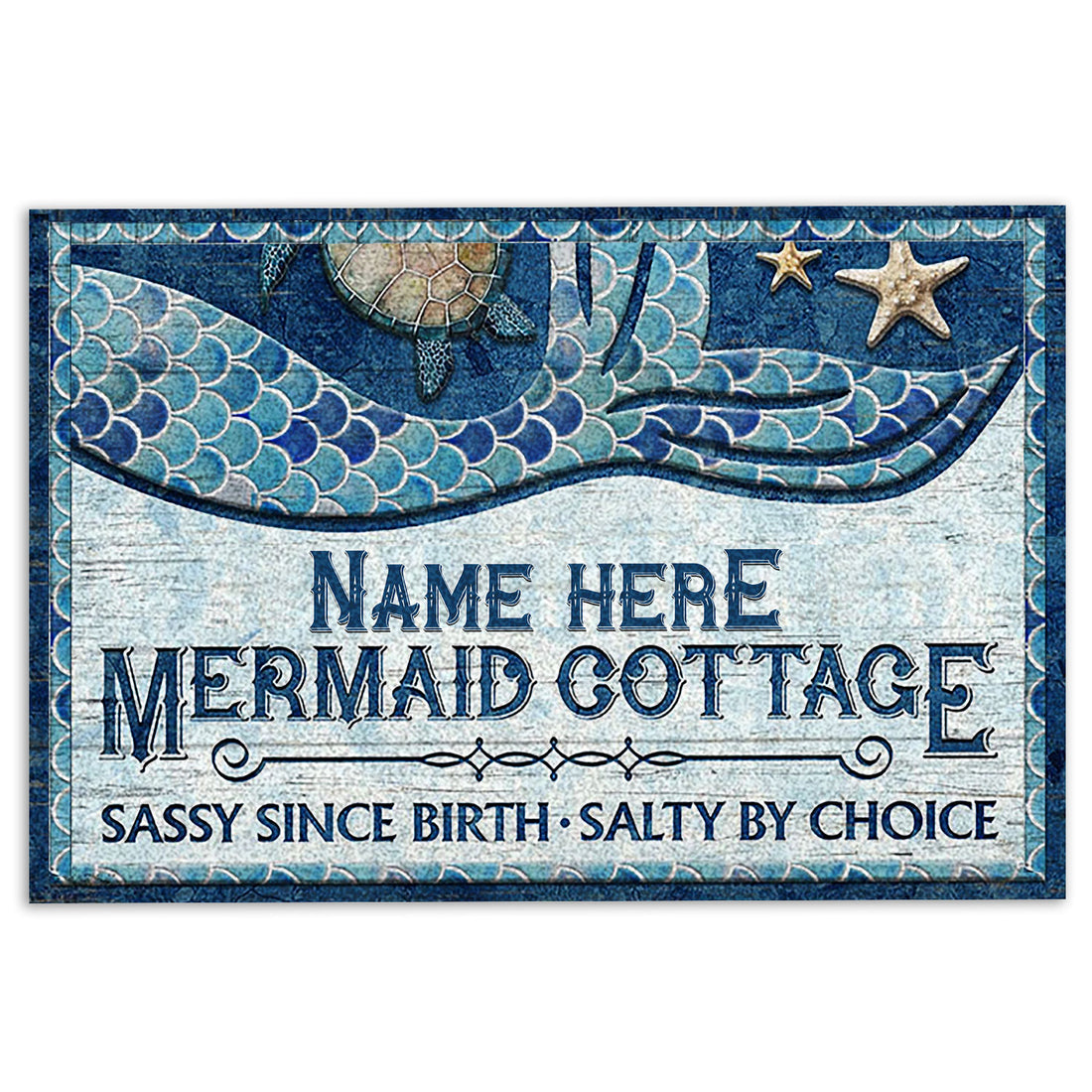 Ohaprints-Doormat-Outdoor-Indoor-Mermaid-Cottages-Blue-Ocean-Lover-Custom-Personalized-Name-Rubber-Door-Mat-639-18'' x 30''