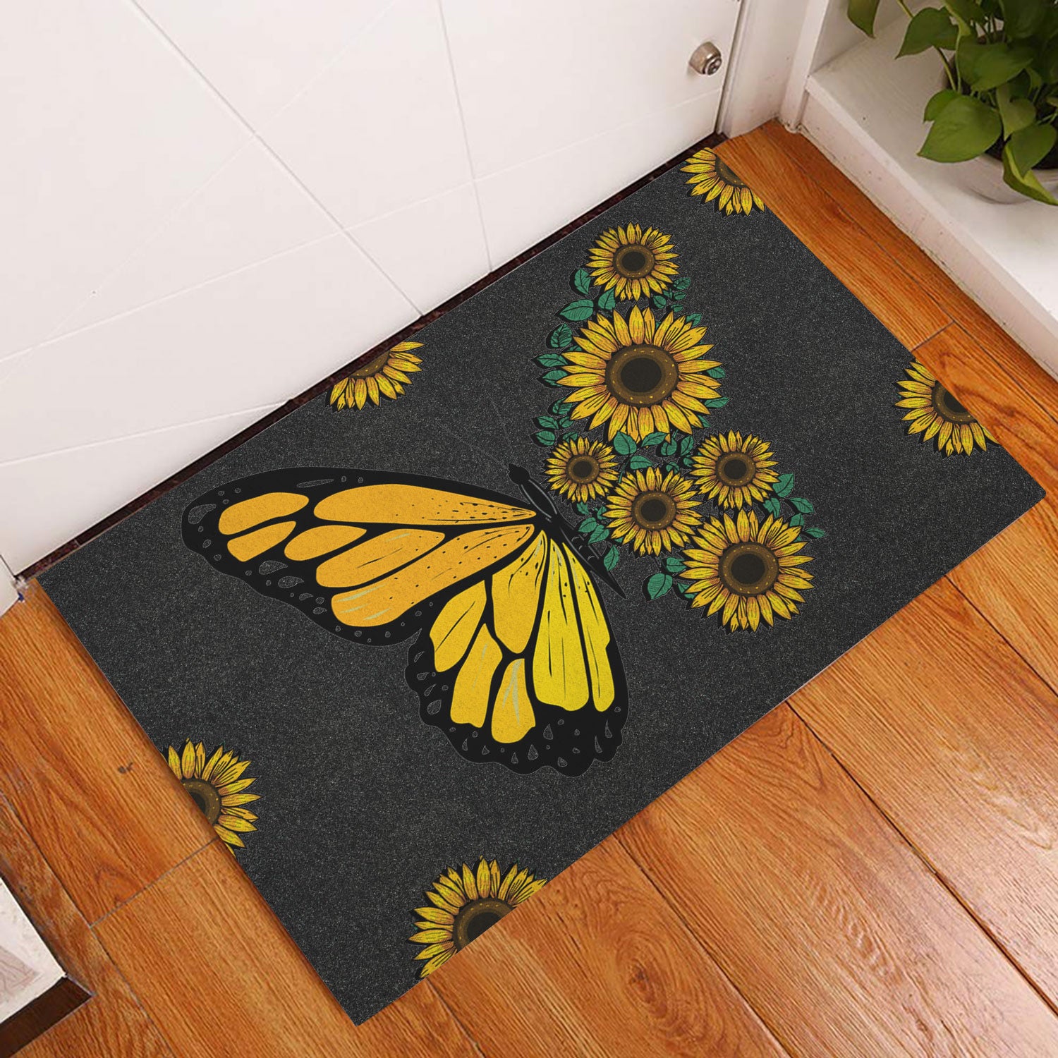 Ohaprints-Doormat-Outdoor-Indoor-Butterfly-Yellow-Sunflower-Butterflies-Flower-Floral-Black-Rubber-Door-Mat-640-