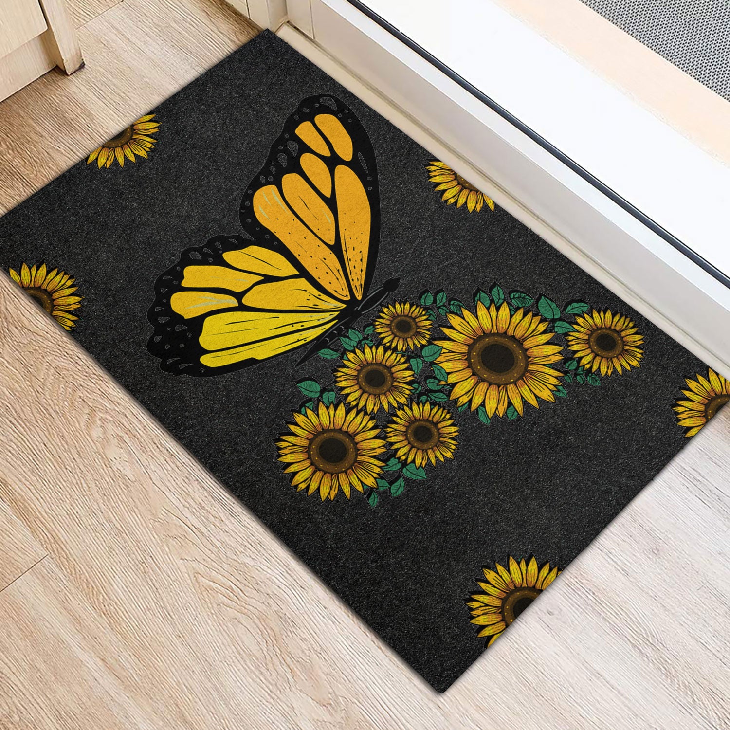 Ohaprints-Doormat-Outdoor-Indoor-Butterfly-Yellow-Sunflower-Butterflies-Flower-Floral-Black-Rubber-Door-Mat-640-