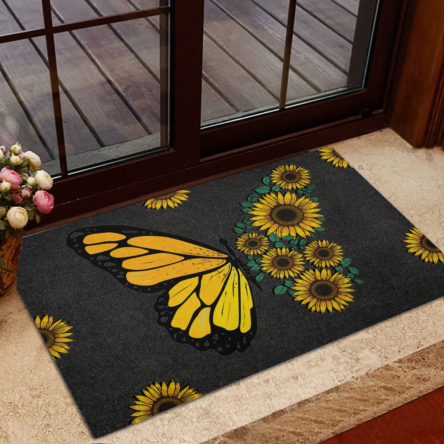 Ohaprints-Doormat-Outdoor-Indoor-Butterfly-Yellow-Sunflower-Butterflies-Flower-Floral-Black-Rubber-Door-Mat-640-