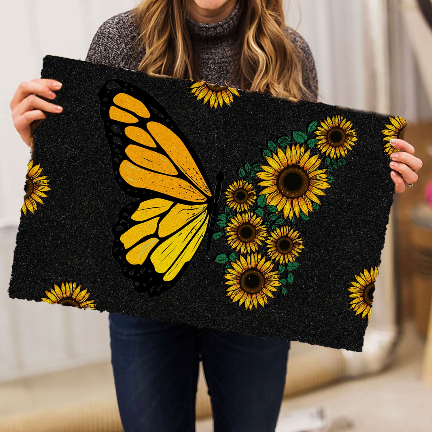 Ohaprints-Doormat-Outdoor-Indoor-Butterfly-Yellow-Sunflower-Butterflies-Flower-Floral-Black-Rubber-Door-Mat-640-