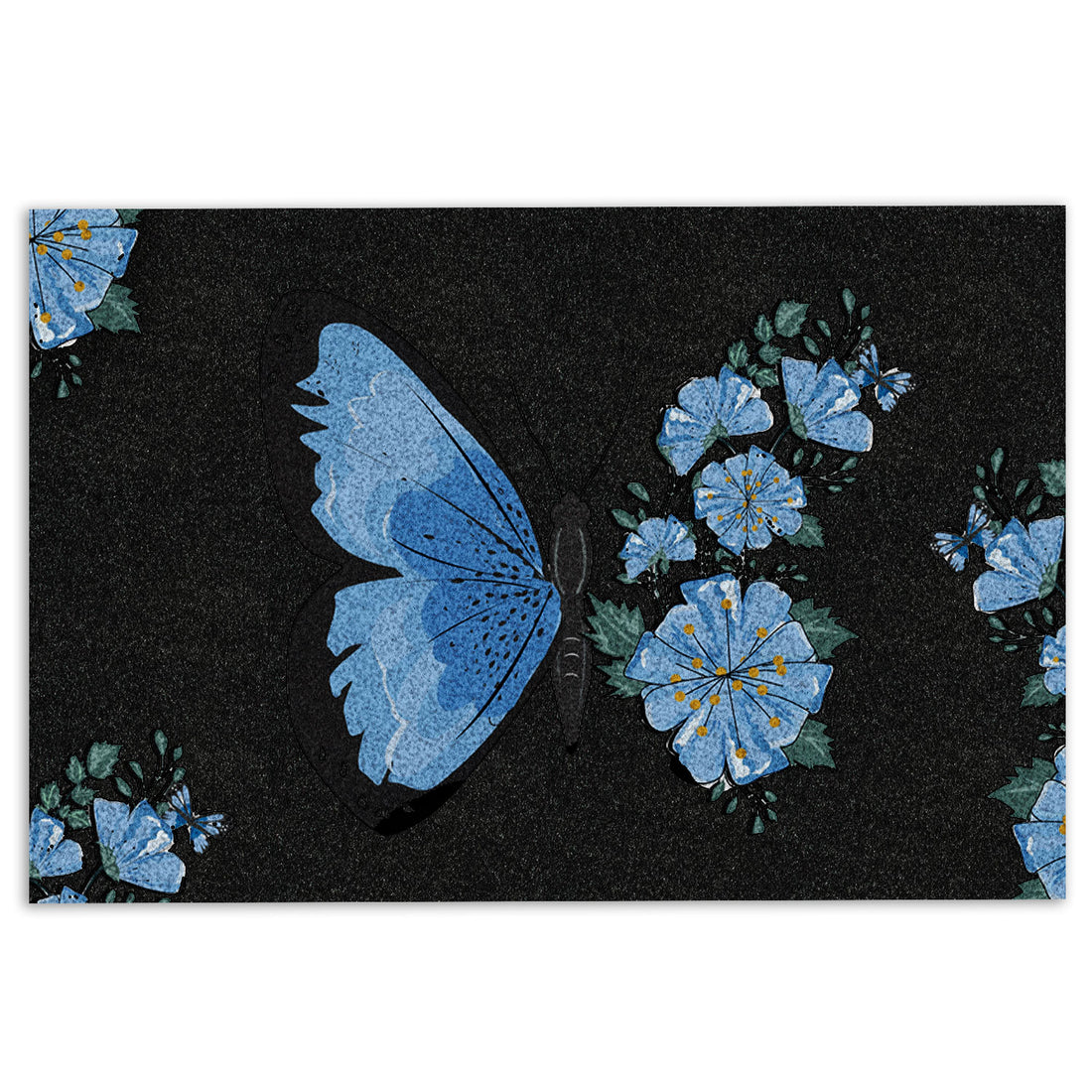 Ohaprints-Doormat-Outdoor-Indoor-Butterfly-Blue-Flower-Butterflies-Flowers-Floral-Black-Rubber-Door-Mat-644-18'' x 30''