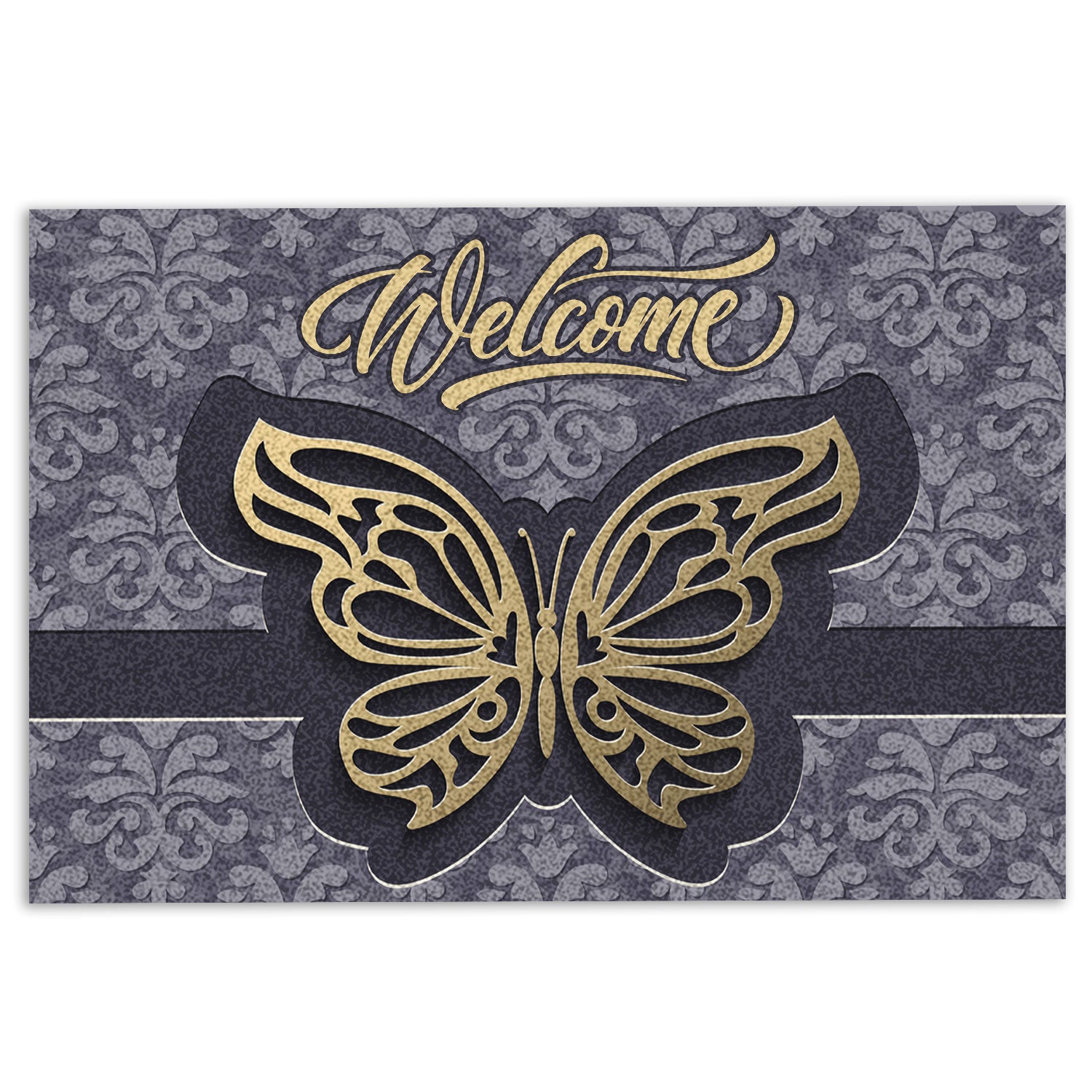 Ohaprints-Doormat-Outdoor-Indoor-Yellow-Beautiful-Butterfly-Butterflies-Welcome-Floral-Grey-Rubber-Door-Mat-645-18'' x 30''