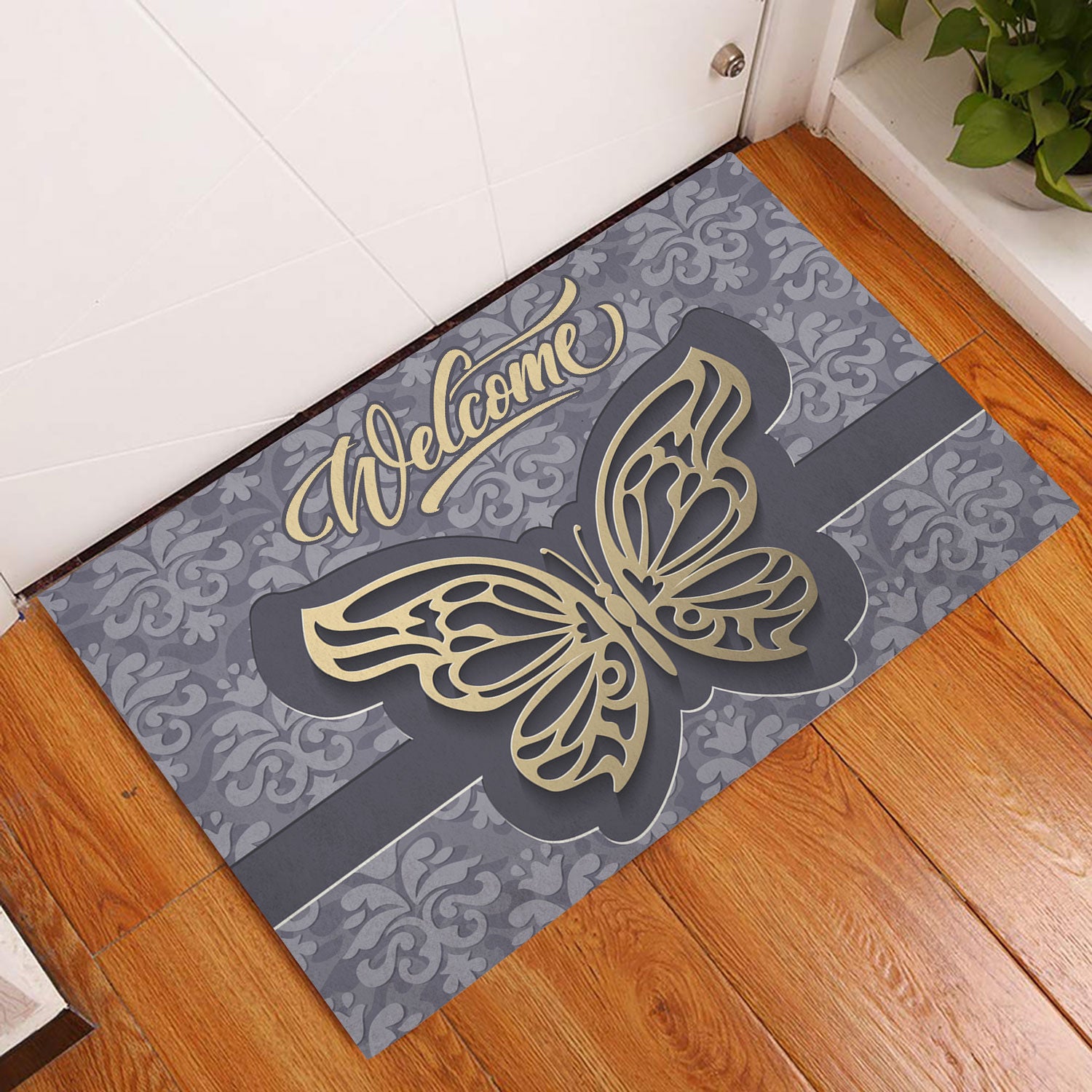 Ohaprints-Doormat-Outdoor-Indoor-Yellow-Beautiful-Butterfly-Butterflies-Welcome-Floral-Grey-Rubber-Door-Mat-645-