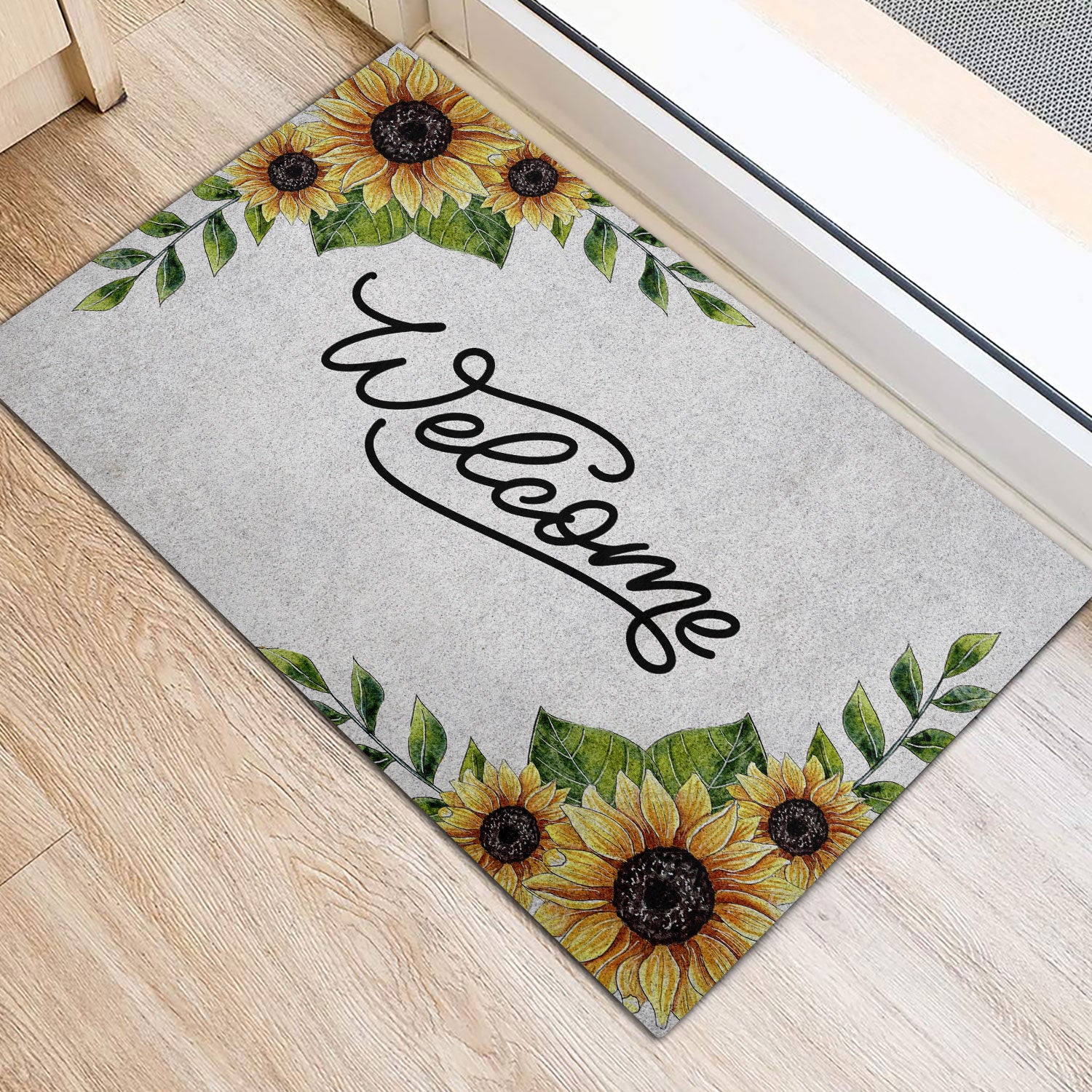 Ohaprints-Doormat-Outdoor-Indoor-Sunflower-Garden-Flower-Welcome-Floral-Grey-Housewarming-Rubber-Door-Mat-646-