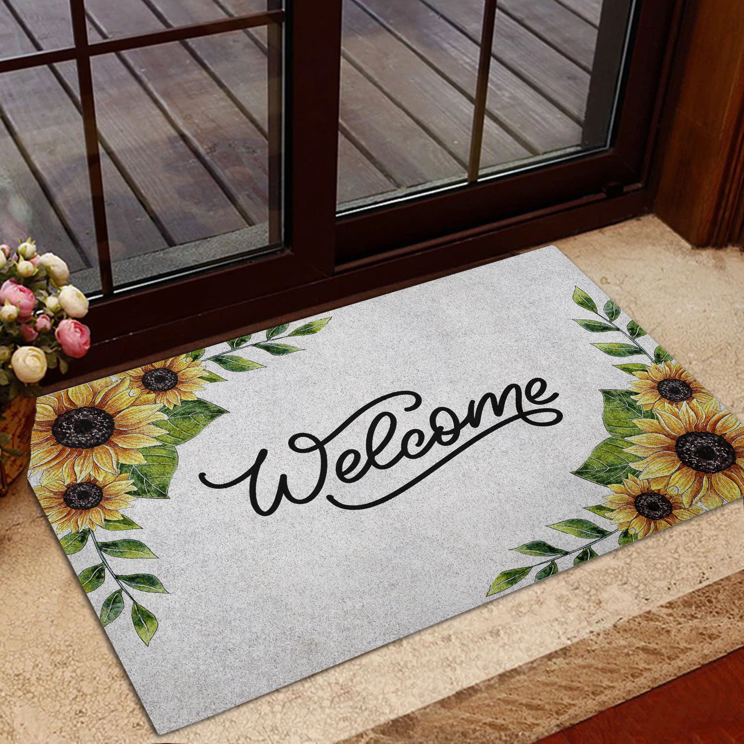 Ohaprints-Doormat-Outdoor-Indoor-Sunflower-Garden-Flower-Welcome-Floral-Grey-Housewarming-Rubber-Door-Mat-646-