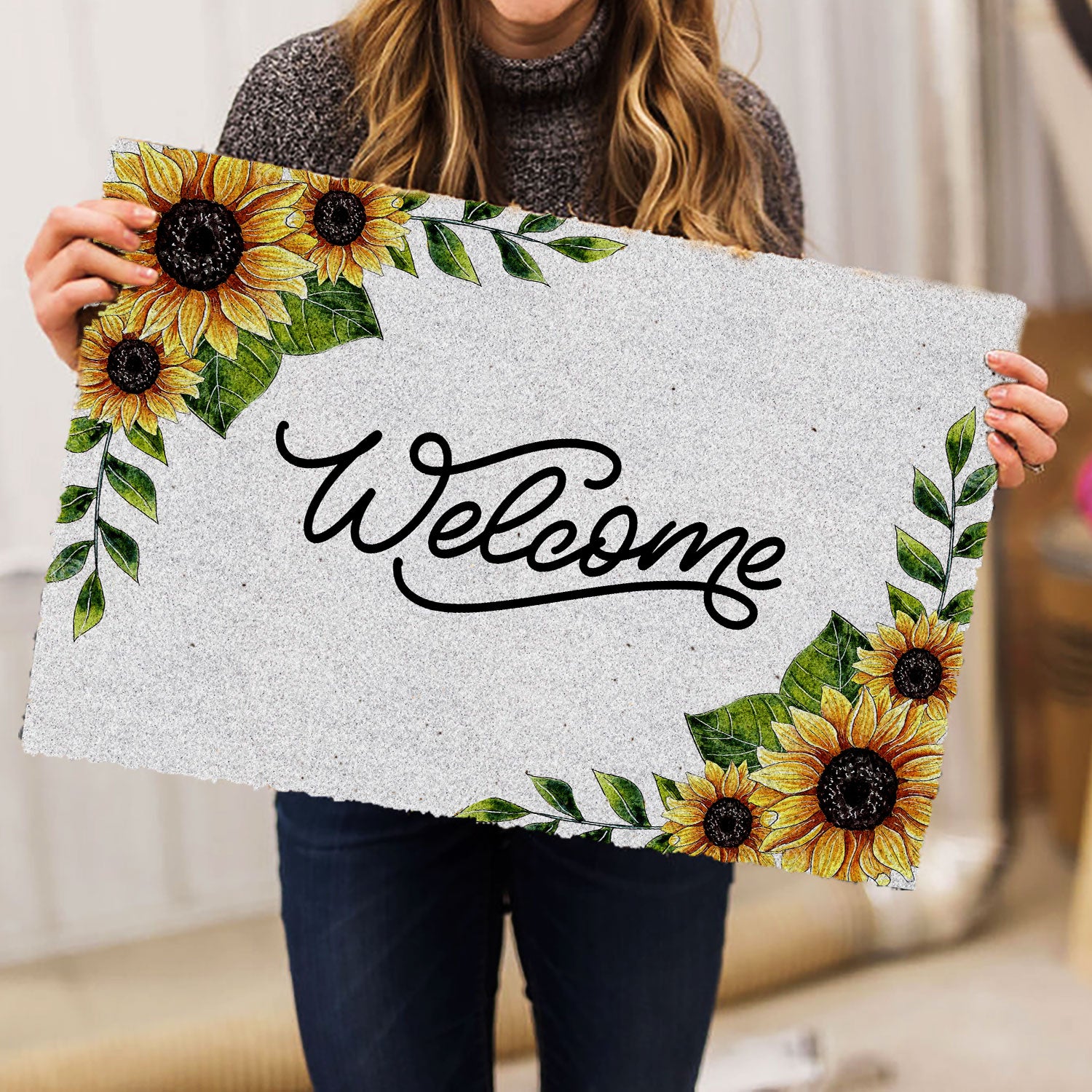 Ohaprints-Doormat-Outdoor-Indoor-Sunflower-Garden-Flower-Welcome-Floral-Grey-Housewarming-Rubber-Door-Mat-646-