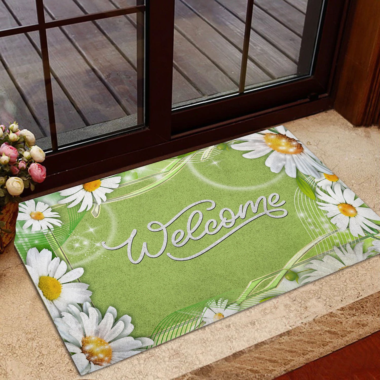 Ohaprints-Doormat-Outdoor-Indoor-Daisy-Garden-Flower-Welcome-Floral-Green-Housewarming-Rubber-Door-Mat-647-