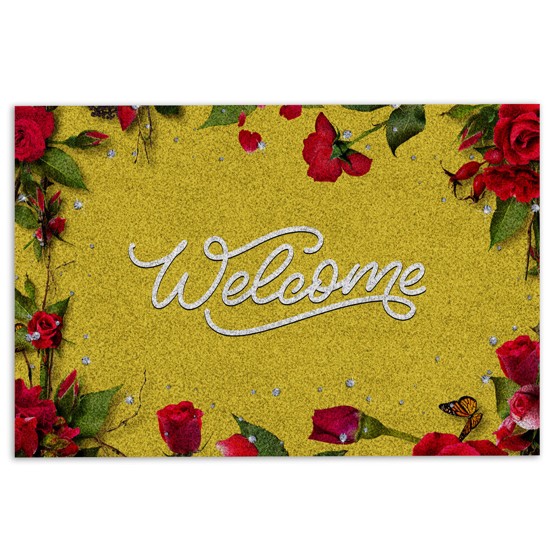 Ohaprints-Doormat-Outdoor-Indoor-Rose-Garden-Rosy-Flower-Welcome-Floral-Yellow-Housewarming-Rubber-Door-Mat-648-18'' x 30''