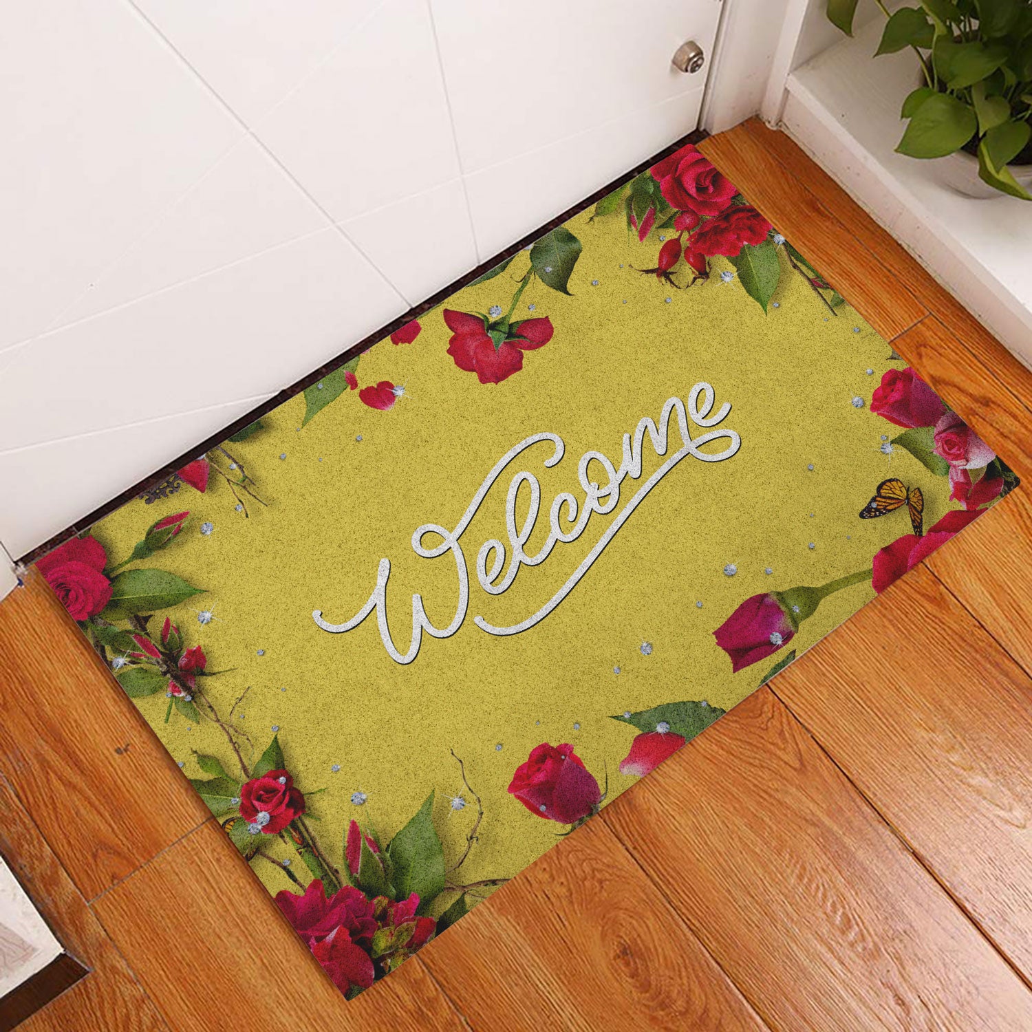 Ohaprints-Doormat-Outdoor-Indoor-Rose-Garden-Rosy-Flower-Welcome-Floral-Yellow-Housewarming-Rubber-Door-Mat-648-