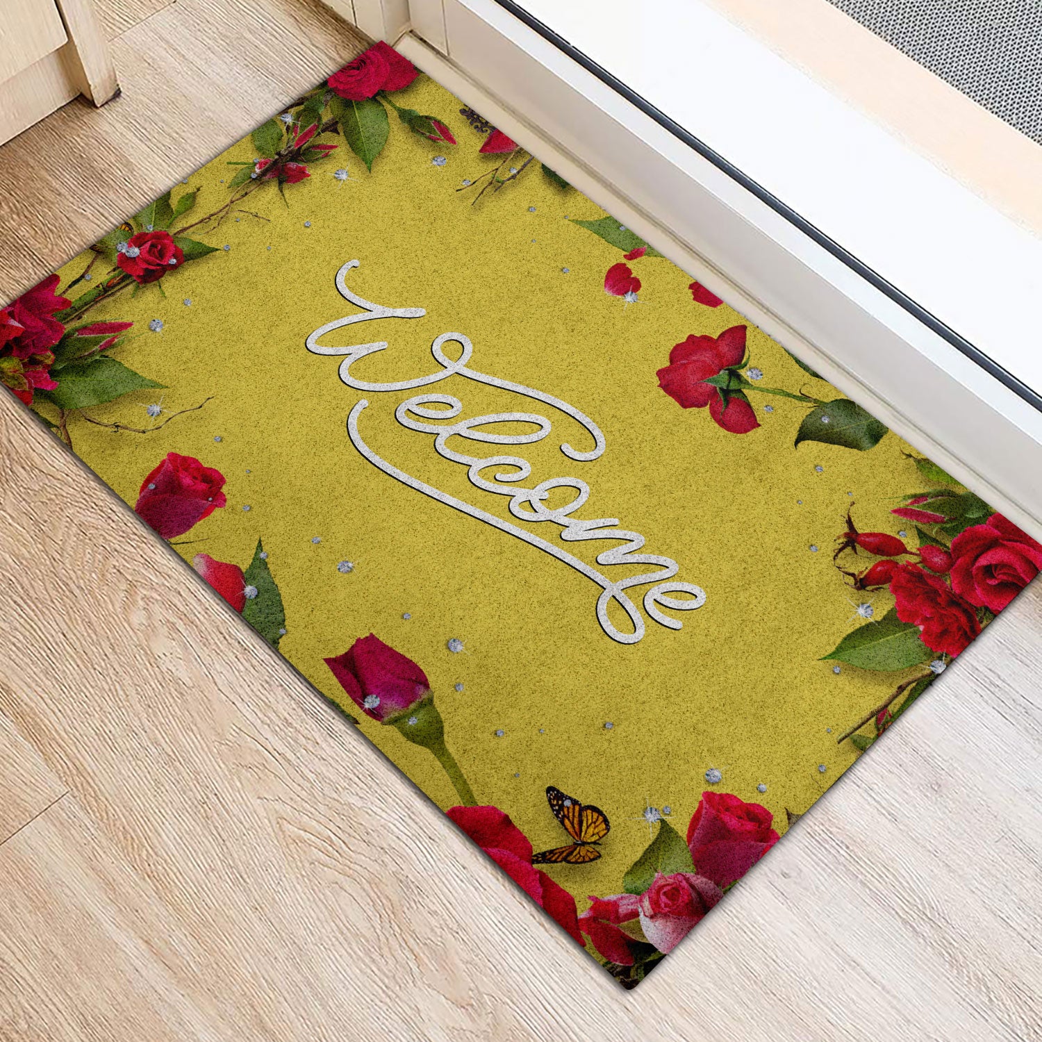 Ohaprints-Doormat-Outdoor-Indoor-Rose-Garden-Rosy-Flower-Welcome-Floral-Yellow-Housewarming-Rubber-Door-Mat-648-