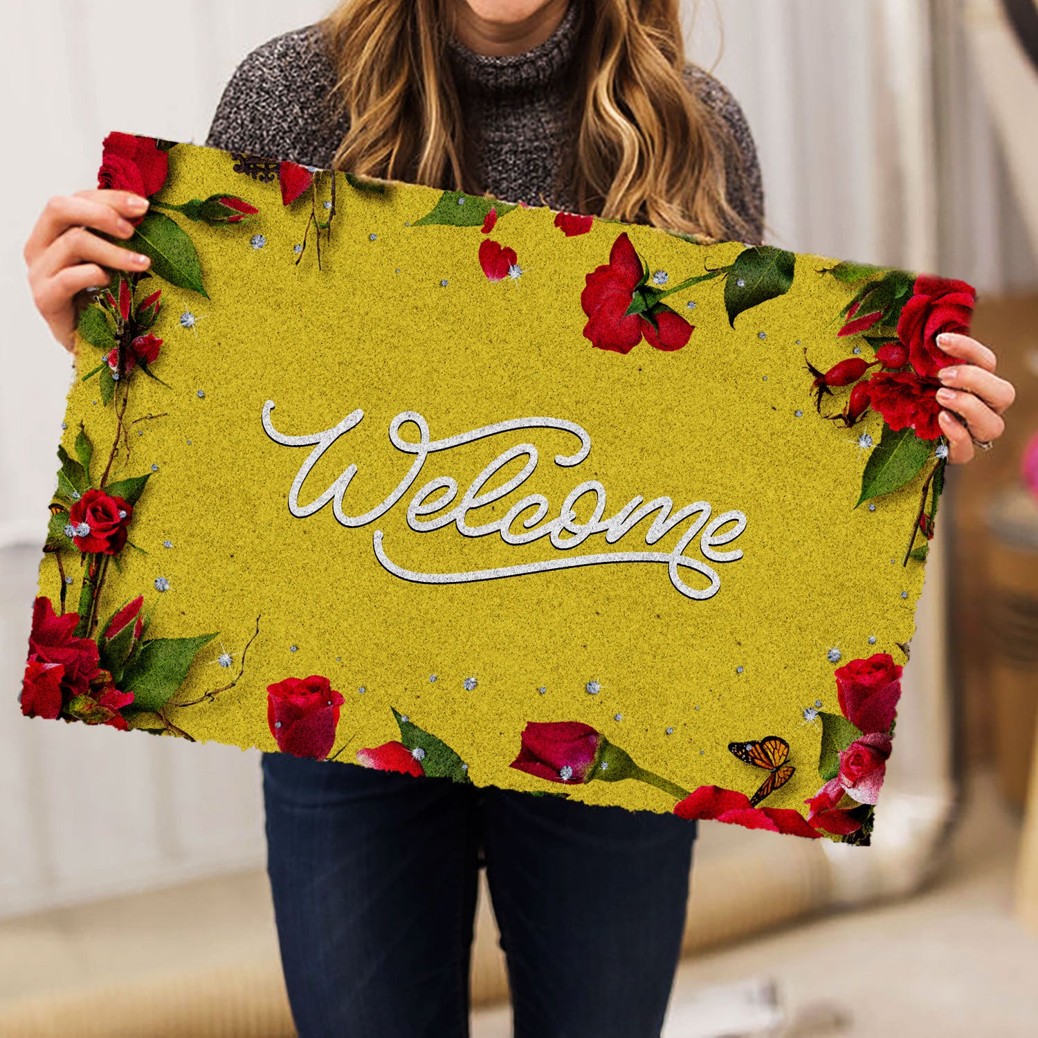 Ohaprints-Doormat-Outdoor-Indoor-Rose-Garden-Rosy-Flower-Welcome-Floral-Yellow-Housewarming-Rubber-Door-Mat-648-