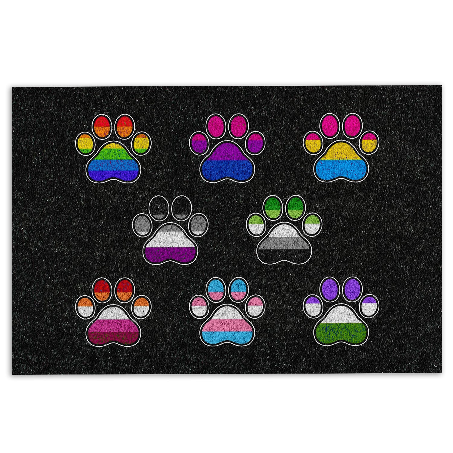 Ohaprints-Doormat-Outdoor-Indoor-Lgbt-Lgbtq-All-Are-Welcome-Here-Dog-Cat-Paw-Rainbow-Pride-Month-Rubber-Door-Mat-674-18'' x 30''