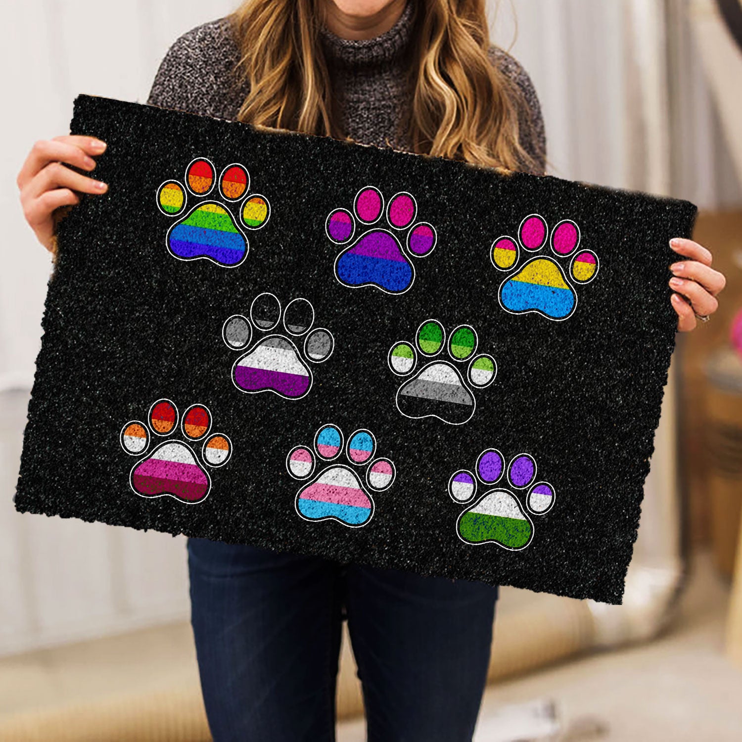 Ohaprints-Doormat-Outdoor-Indoor-Lgbt-Lgbtq-All-Are-Welcome-Here-Dog-Cat-Paw-Rainbow-Pride-Month-Rubber-Door-Mat-674-