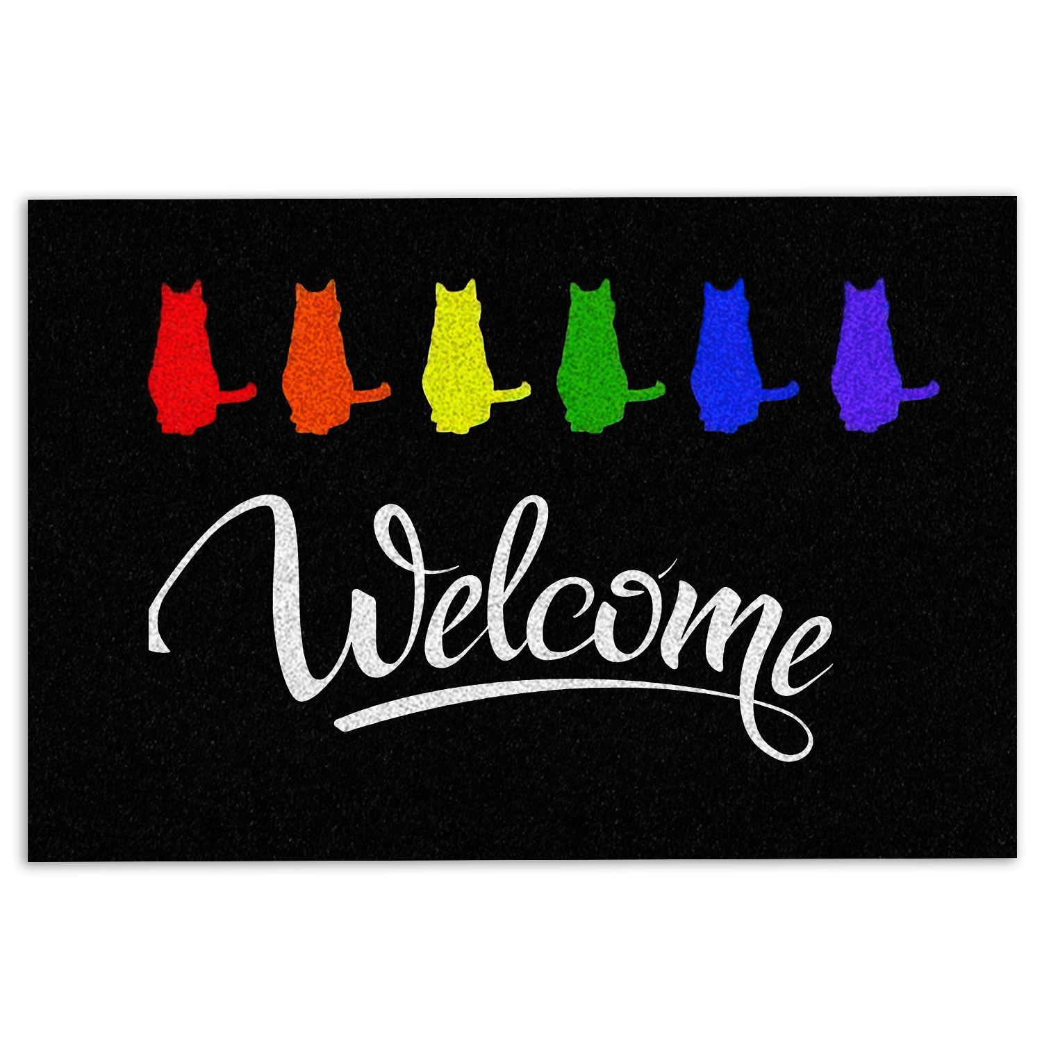 Ohaprints-Doormat-Outdoor-Indoor-Lgbt-Lgbtq-All-Are-Welcome-Here-Cat-Rainbow-Pride-Love-Is-Love-Rubber-Door-Mat-678-18'' x 30''