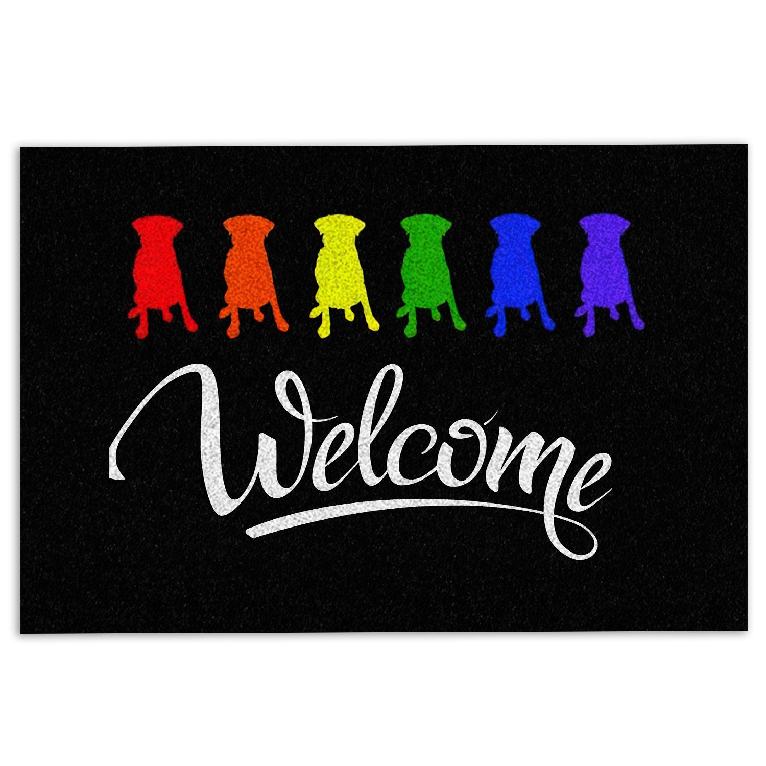 Ohaprints-Doormat-Outdoor-Indoor-Lgbt-Lgbtq-All-Are-Welcome-Here-Dog-Rainbow-Pride-Love-Is-Love-Rubber-Door-Mat-679-18'' x 30''