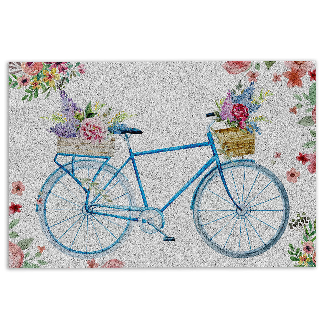 Ohaprints-Doormat-Outdoor-Indoor-Blue-Bike-Bicycle-With-Flowers-Welcome-Floral-Grey-Rubber-Door-Mat-681-18'' x 30''