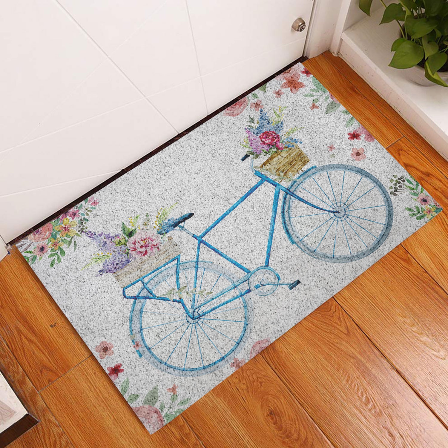 Ohaprints-Doormat-Outdoor-Indoor-Blue-Bike-Bicycle-With-Flowers-Welcome-Floral-Grey-Rubber-Door-Mat-681-