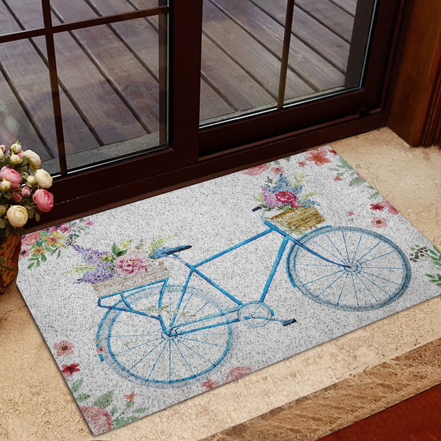 Ohaprints-Doormat-Outdoor-Indoor-Blue-Bike-Bicycle-With-Flowers-Welcome-Floral-Grey-Rubber-Door-Mat-681-