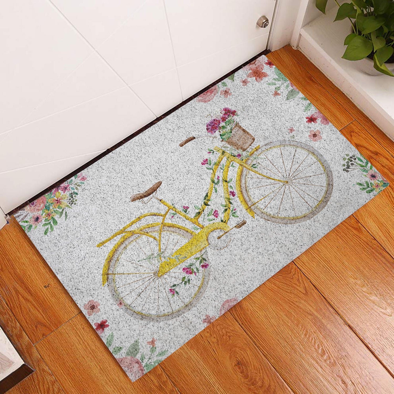 Ohaprints-Doormat-Outdoor-Indoor-Yellow-Bike-Bicycle-With-Flowers-Welcome-Floral-Grey-Rubber-Door-Mat-687-