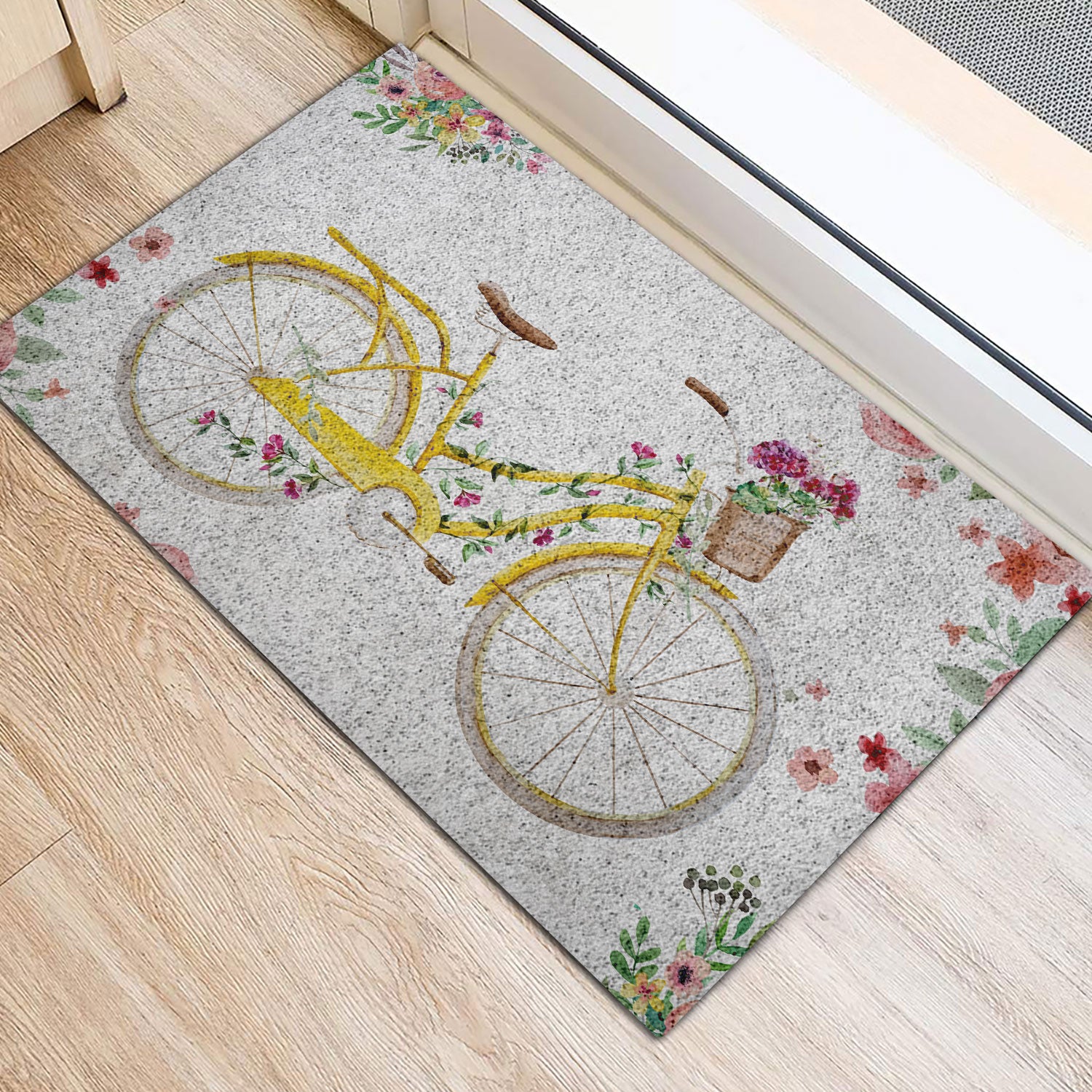 Ohaprints-Doormat-Outdoor-Indoor-Yellow-Bike-Bicycle-With-Flowers-Welcome-Floral-Grey-Rubber-Door-Mat-687-