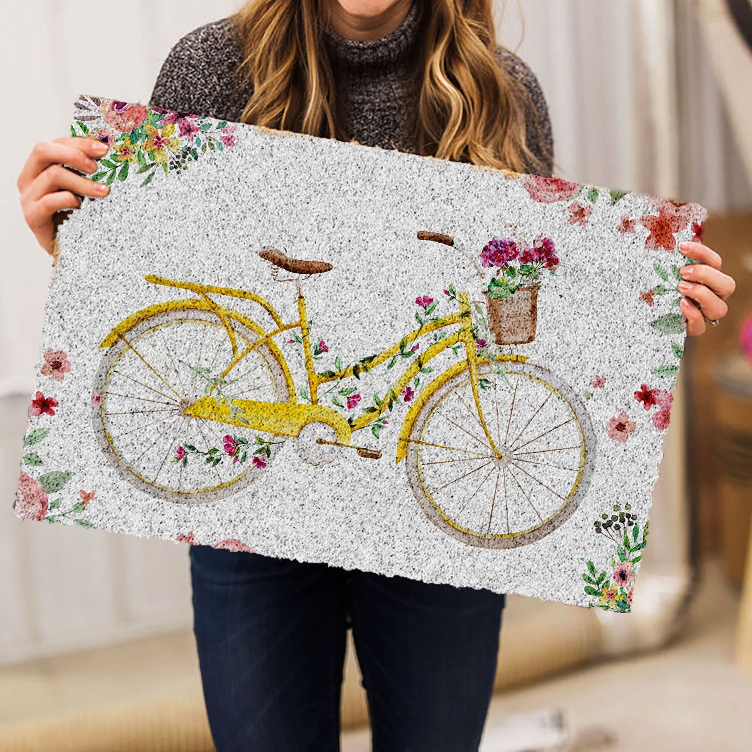 Ohaprints-Doormat-Outdoor-Indoor-Yellow-Bike-Bicycle-With-Flowers-Welcome-Floral-Grey-Rubber-Door-Mat-687-