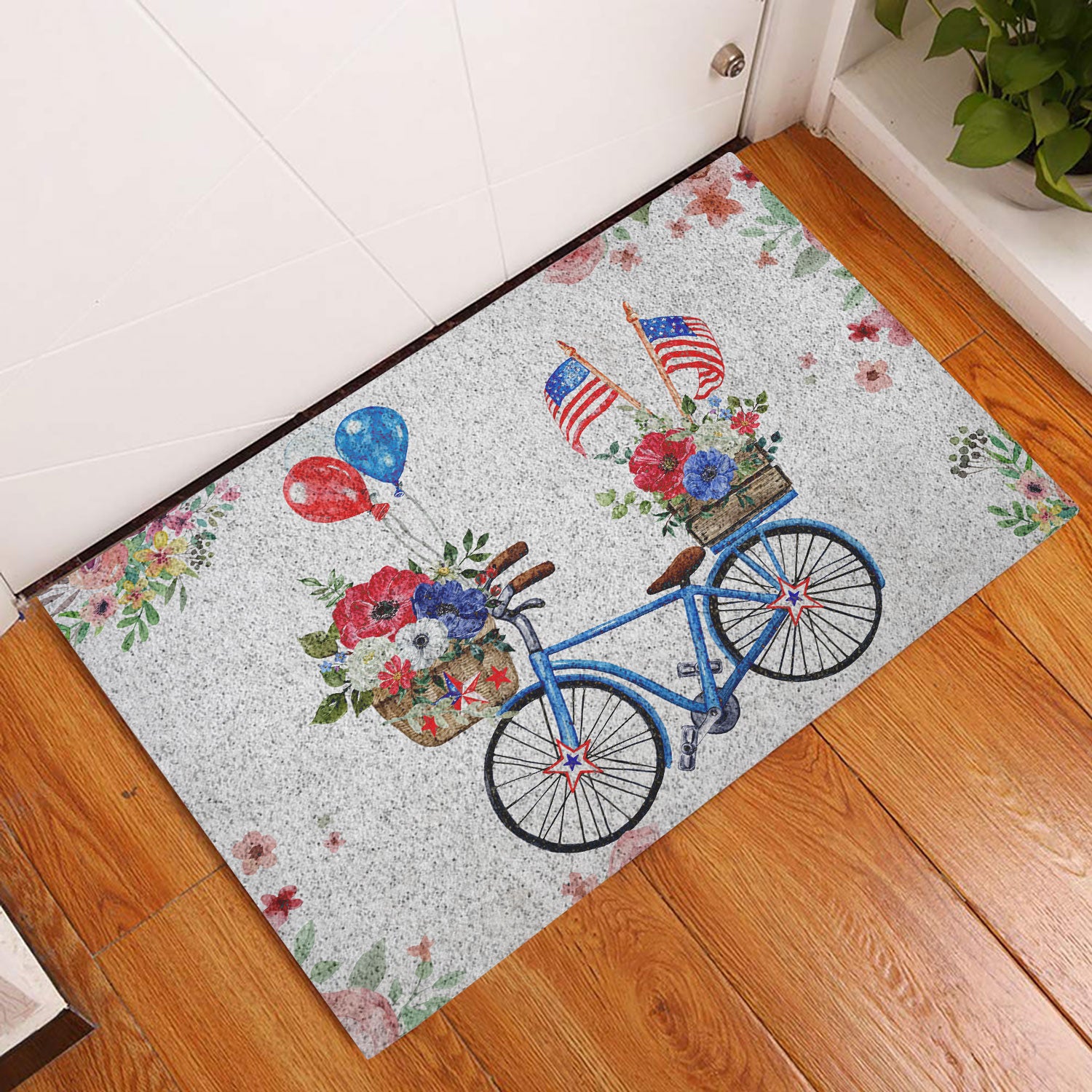 Ohaprints-Doormat-Outdoor-Indoor-American-Us-Flag-Patriotic-Bicycle-Bike-With-Flowers-Floral-Grey-Rubber-Door-Mat-690-