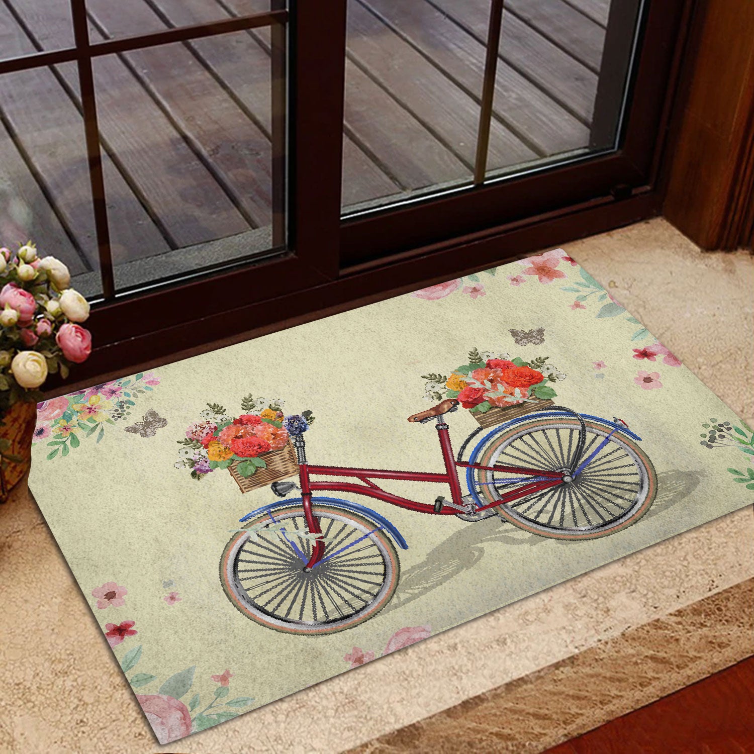 Ohaprints-Doormat-Outdoor-Indoor-Red-Bike-Bicycle-With-Flowers-Welcome-Floral-Grey-Rubber-Door-Mat-691-