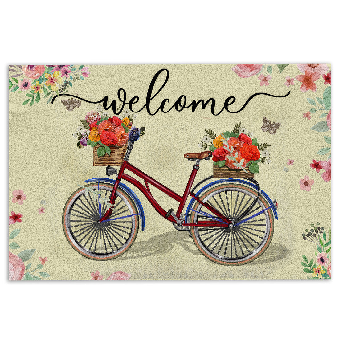 Ohaprints-Doormat-Outdoor-Indoor-Welcome-Red-Bike-Bicycle-With-Flowers-Floral-Grey-Rubber-Door-Mat-692-18'' x 30''