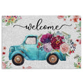 Ohaprints-Doormat-Outdoor-Indoor-Welcome-Blue-Truck-With-Flowers-Floral-Farm-House-Grey-Rubber-Door-Mat-693-18'' x 30''