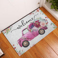 Ohaprints-Doormat-Outdoor-Indoor-Welcome-Pink-Truck-With-Flowers-Floral-Farm-House-Grey-Rubber-Door-Mat-694-