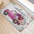 Ohaprints-Doormat-Outdoor-Indoor-Welcome-Pink-Truck-With-Flowers-Floral-Farm-House-Grey-Rubber-Door-Mat-694-