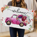 Ohaprints-Doormat-Outdoor-Indoor-Welcome-Pink-Truck-With-Flowers-Floral-Farm-House-Grey-Rubber-Door-Mat-694-