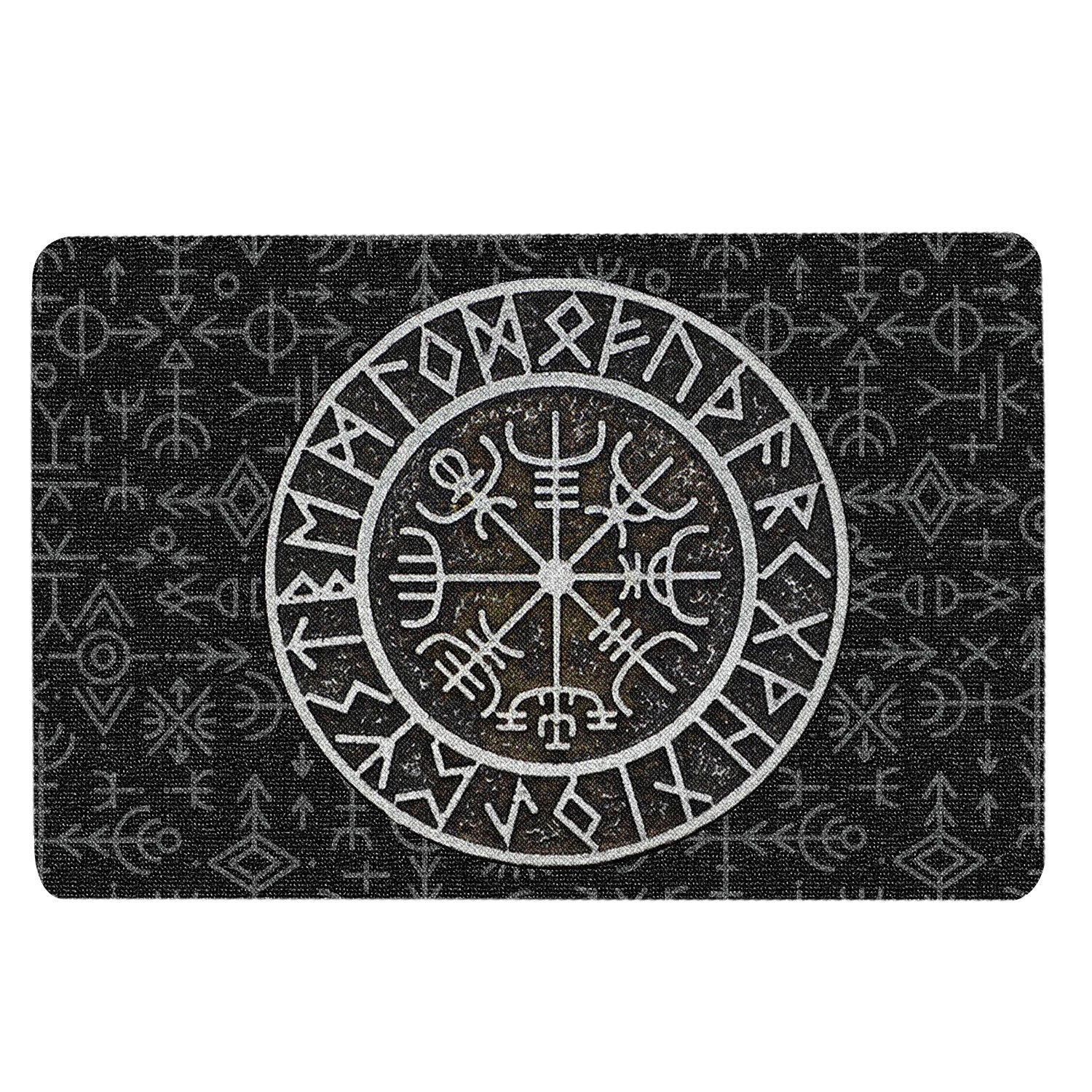 Ohaprints-Doormat-Outdoor-Indoor-Viking-Celtic-Compass-Vegvisir-Circle-Norse-Runes-Black-Rubber-Door-Mat-1646-18'' x 30''