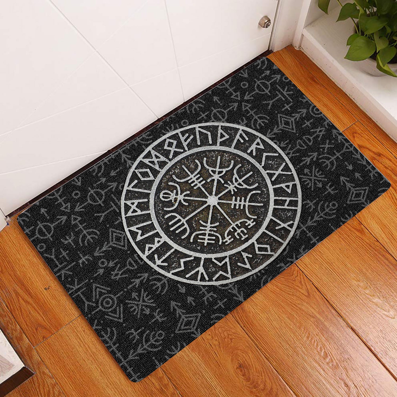 Ohaprints-Doormat-Outdoor-Indoor-Viking-Celtic-Compass-Vegvisir-Circle-Norse-Runes-Black-Rubber-Door-Mat-1646-