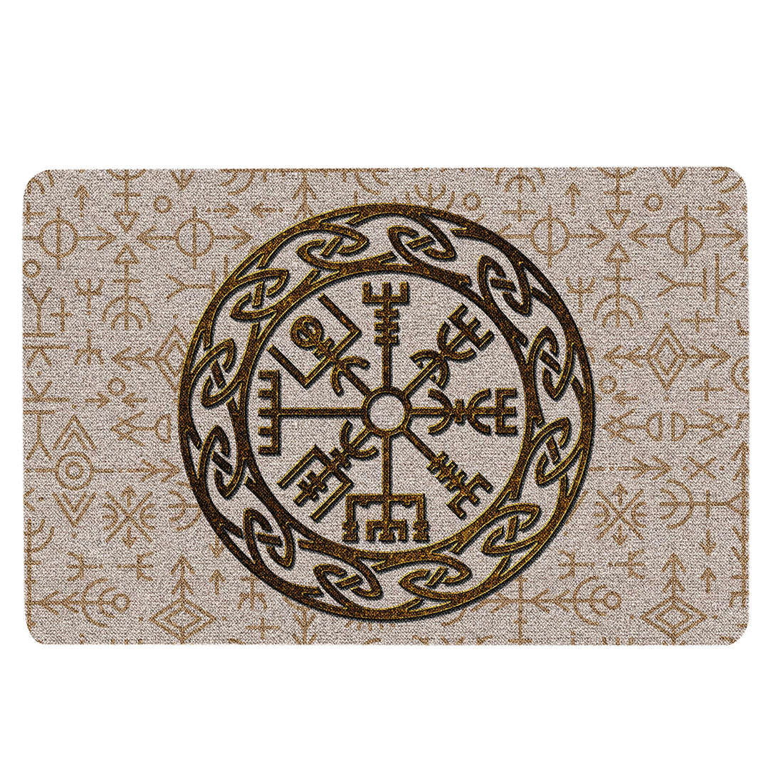 Ohaprints-Doormat-Outdoor-Indoor-Viking-Celtic-Golden-Compass-Vegvisir-Circle-Norse-Runes-Beige-Rubber-Door-Mat-1647-18'' x 30''