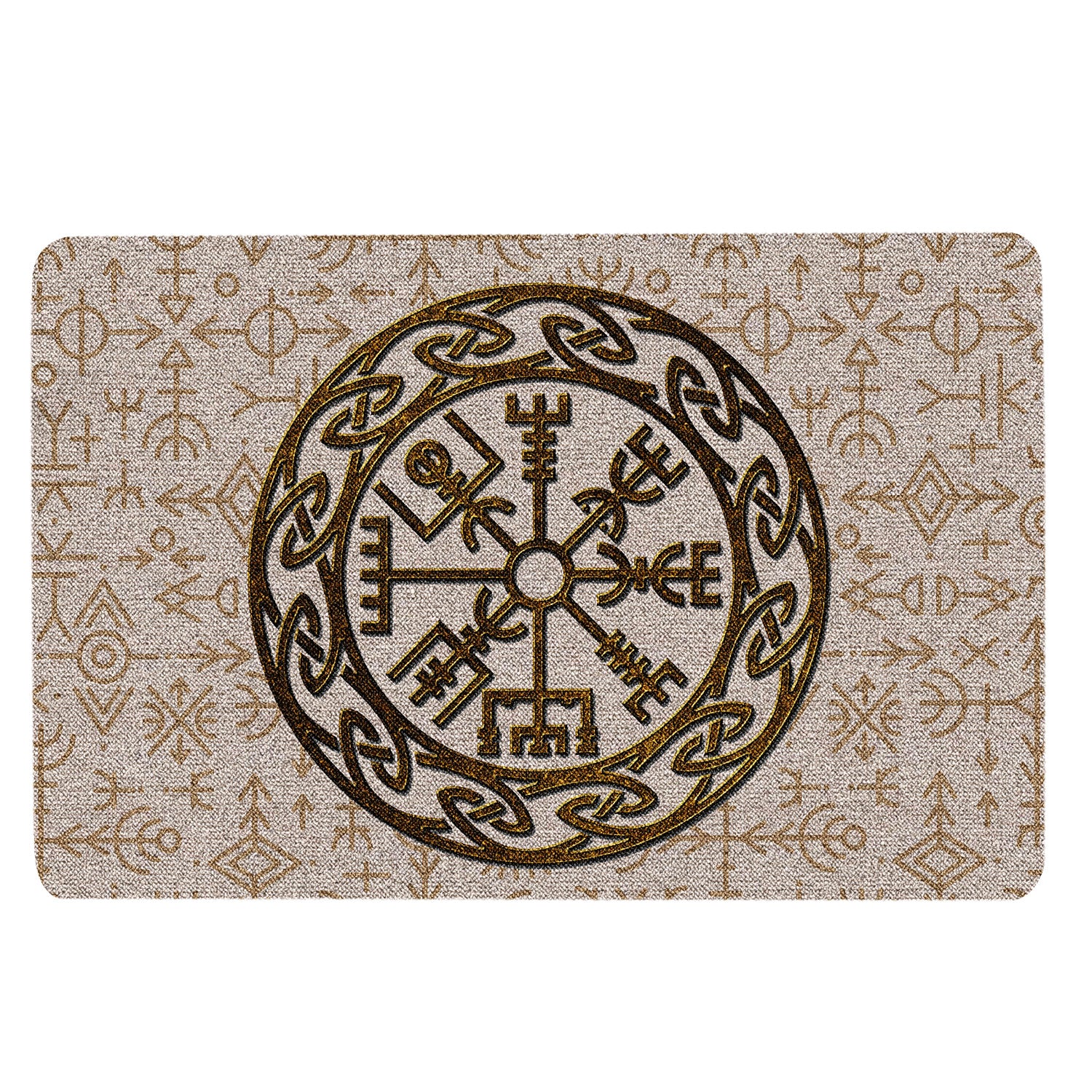 Ohaprints-Doormat-Outdoor-Indoor-Viking-Celtic-Golden-Compass-Vegvisir-Circle-Norse-Runes-Beige-Rubber-Door-Mat-1647-18'' x 30''