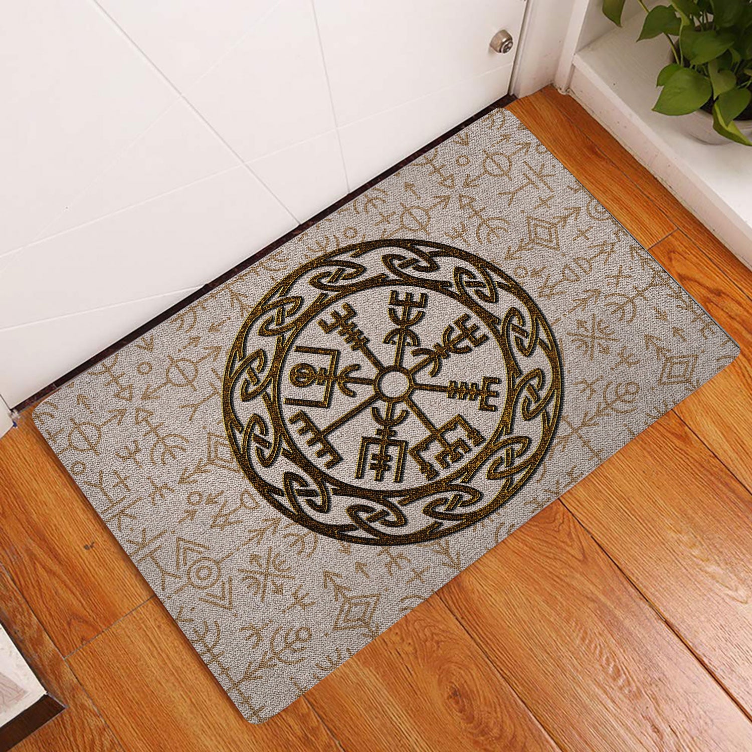 Ohaprints-Doormat-Outdoor-Indoor-Viking-Celtic-Golden-Compass-Vegvisir-Circle-Norse-Runes-Beige-Rubber-Door-Mat-1647-