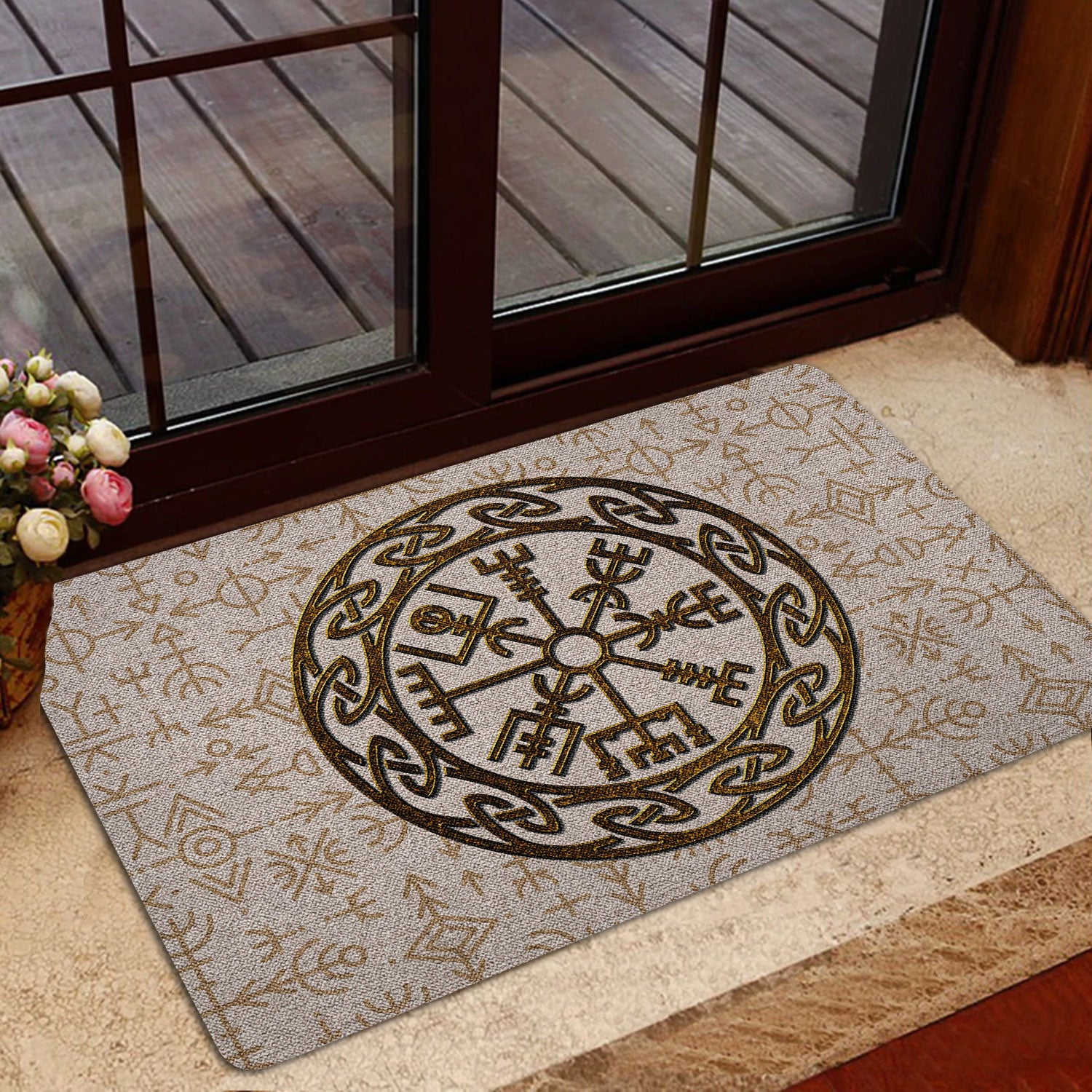 Ohaprints-Doormat-Outdoor-Indoor-Viking-Celtic-Golden-Compass-Vegvisir-Circle-Norse-Runes-Beige-Rubber-Door-Mat-1647-