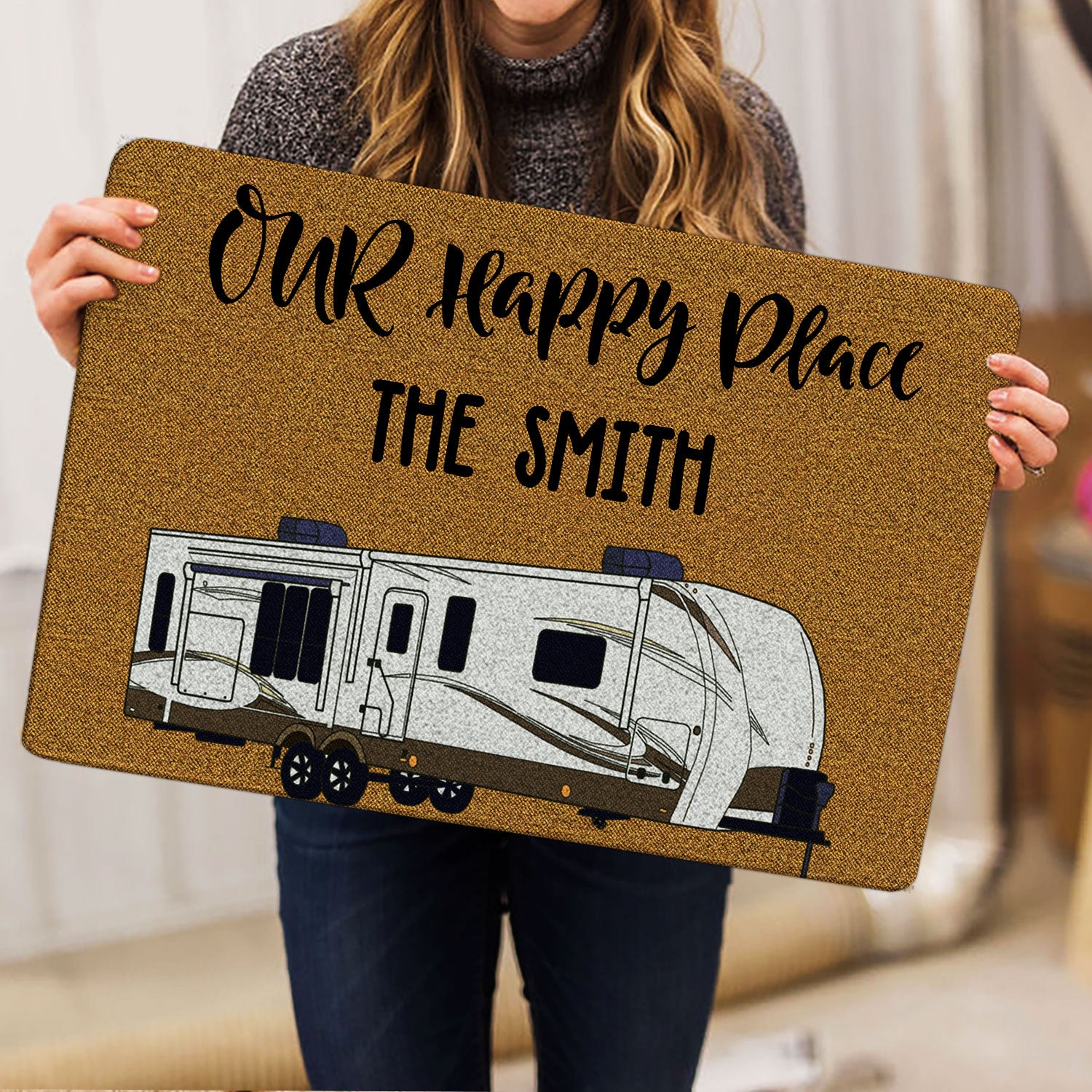 Ohaprints Doormat Outdoor Indoor Camping Camper Our Happy Place - OhaPrints