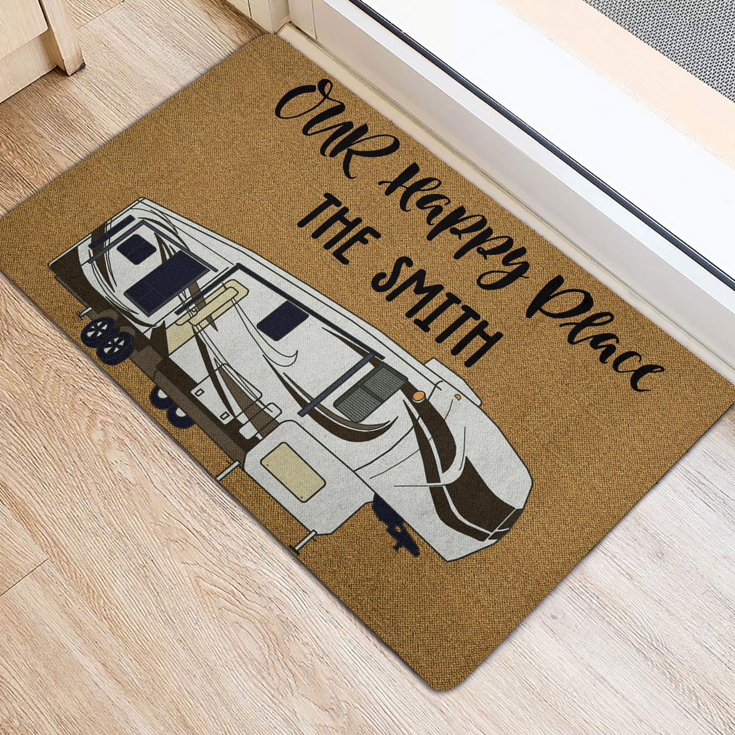 Ohaprints-Doormat-Outdoor-Indoor-Camper-Our-Happy-Place-Camping-Brown-Custom-Personalized-Name-Rubber-Door-Mat-1650-