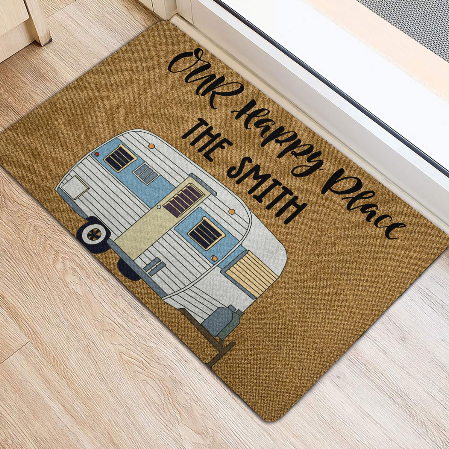 Ohaprints-Doormat-Outdoor-Indoor-Campers-Our-Happy-Place-Camping-Brown-Custom-Personalized-Name-Rubber-Door-Mat-1651-