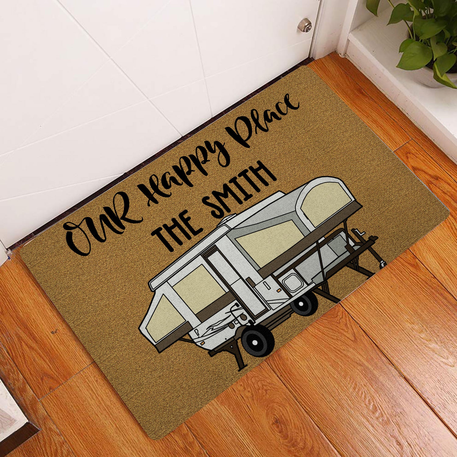 Ohaprints-Doormat-Outdoor-Indoor-Camping-Campers-Our-Happy-Place-Brown-Custom-Personalized-Name-Rubber-Door-Mat-1653-