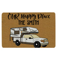 Ohaprints-Doormat-Outdoor-Indoor-Brown-Camping-Campers-Our-Happy-Place-Custom-Personalized-Name-Rubber-Door-Mat-1654-18'' x 30''