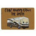 Ohaprints-Doormat-Outdoor-Indoor-Camping-Our-Happy-Place-Camper-Brown-Custom-Personalized-Name-Rubber-Door-Mat-1655-18'' x 30''