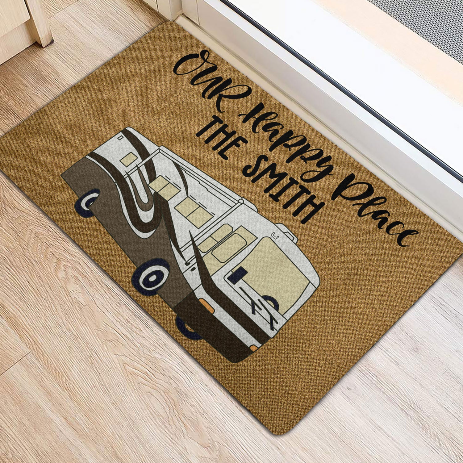 Ohaprints-Doormat-Outdoor-Indoor-Camping-Our-Happy-Place-Camper-Brown-Custom-Personalized-Name-Rubber-Door-Mat-1655-